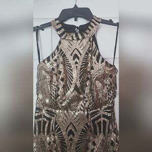 Lulus captivating you - black and gold sequin mermaid maxi dress